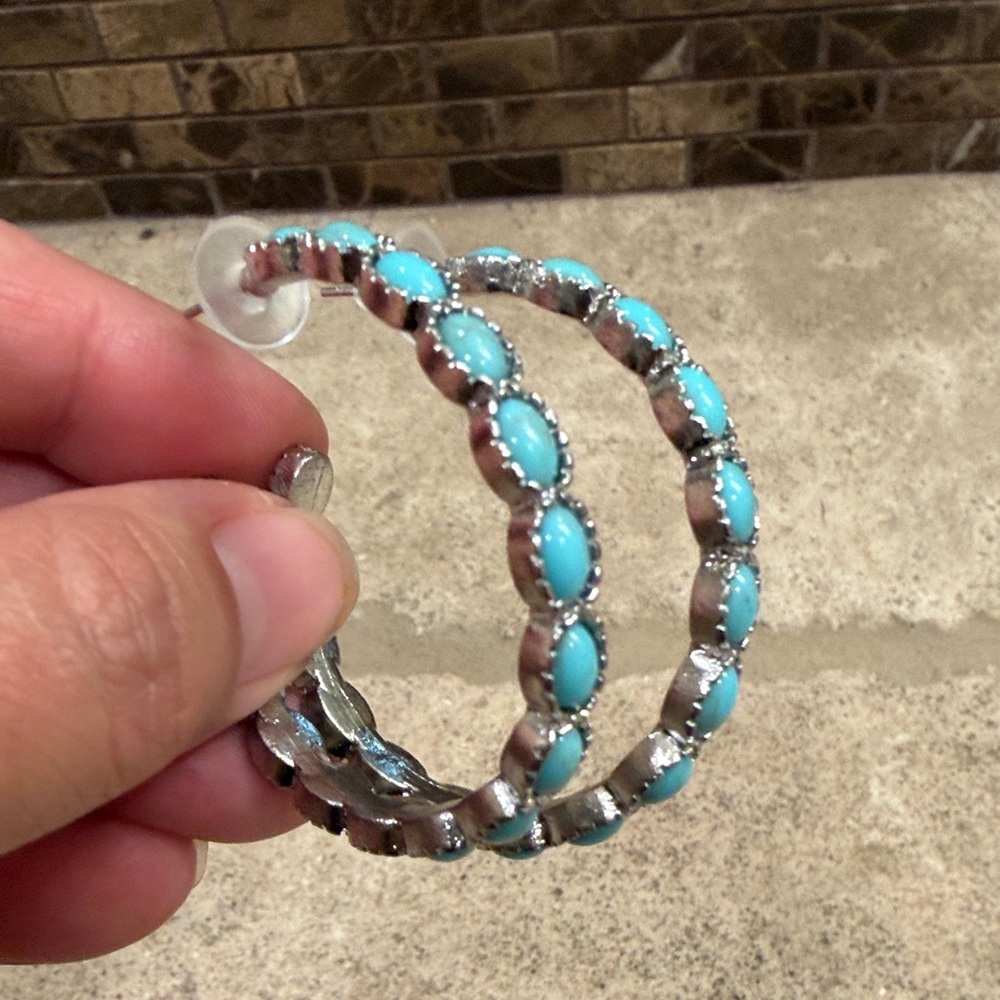 Turquoise Hoop Earrings - Silver-Tone Women’s Jewelry